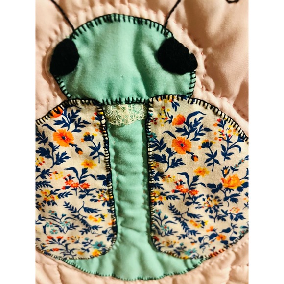 Handmade Vintage adorable Ladybug patchwork Quilt - Picture 10 of 15